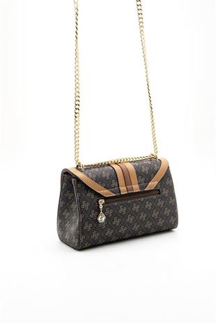 Silver & Polo SP1139 Kadın Çapraz Çanta Monogram Kahve Sarı-A.Taba