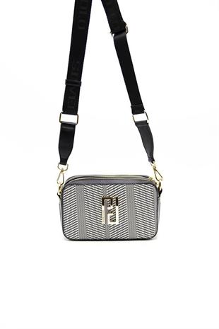 Silver & Polo SP1078 Kadın Çapraz Çanta Hasır Siyah Beyaz-Siyah