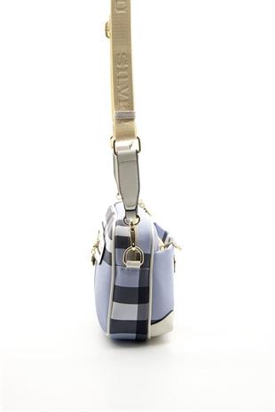 Silver Polo Mavi - Kemik Ekose Kadın Çapraz Çanta SP1094