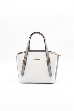 Silver & Polo SP1021 Kadın El Çantası Logolu Beyaz-A.Gri