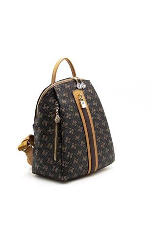 Silver & Polo SP1123 Kadın Sırt Çantası Monogram Kahve Sarı-A.Taba