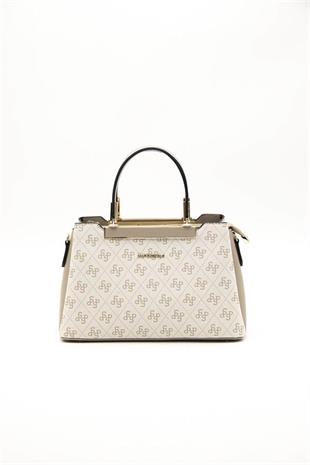 Silver & Polo SP913 Kadın El Çantası Monogram Bej-Kum