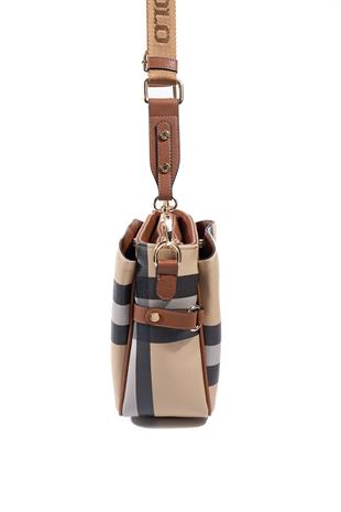 Silver & Polo SP884 Kadın Çapraz Çanta Ekose Bej-Taba