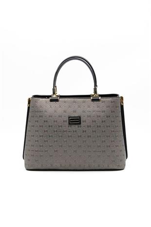 Silver & Polo SP924 Kadın El Çantası Logolu Platin-Siyah