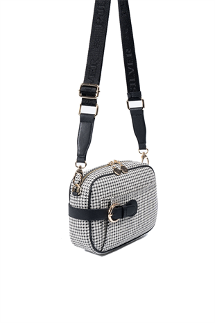 Silver & Polo SP1256 Kadın Çapraz Çanta Kaz Ayağı Ekose Siyah-Siyah