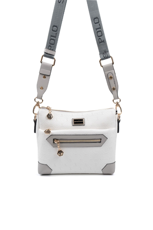 Silver & Polo SP1110 Kadın Çapraz Çanta Logolu Beyaz-A.Gri