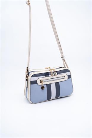 Silver & Polo SP899 Kadın Çapraz Çanta Ekose Mavi-Kemik