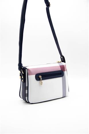 Silver & Polo SP784 Kadın Çapraz Çanta Ekose Beyaz-Lacivert