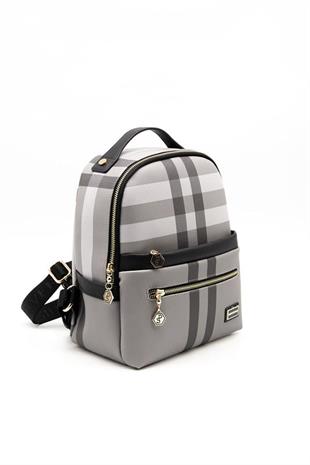Silver & Polo SP1061 Kadın Sırt Çantası Ekose Gri-Siyah