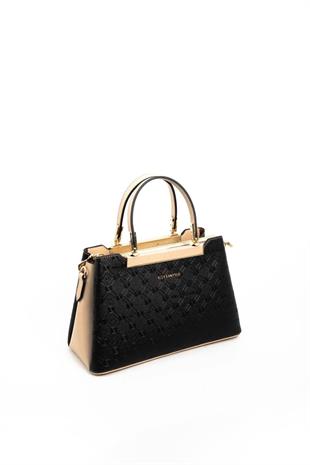 Silver & Polo SP913 Kadın El Çantası Logolu Siyah-S.Nut