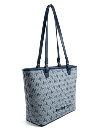 Silver Polo SP1204 Kadın Omuz Çantası Monogram Gri-Lacivert