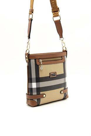 Silver & Polo SP1120 Kadın Çapraz Çanta Ekose Bej-Taba