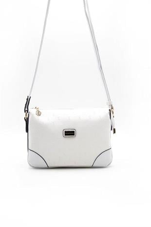 Silver & Polo SP784 Kadın Çapraz Çanta Logolu Beyaz-Beyaz