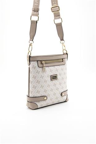 Silver & Polo SP1120 Kadın Çapraz Çanta Monogram Bej-Kum