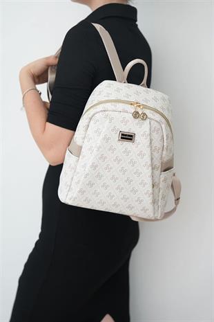 Silver & Polo SP926 Kadın Sırt Çantası Monogram Bej-Kum