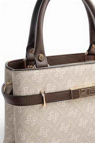 Silver Polo Taş - Kahve Monogram Kadın El Çantası SP1149