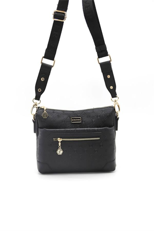 Silver & Polo SP1110 Kadın Çapraz Çanta Logolu Siyah-Siyah