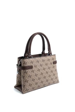Silver & Polo SP1149 Kadın El Çantası Monogram Koyubej-Kahve