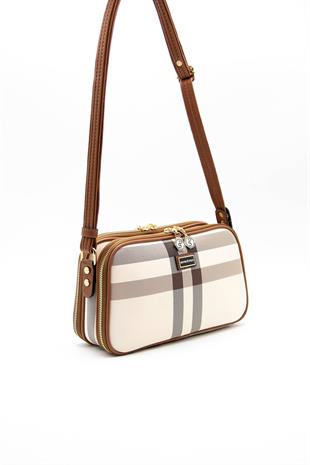 Silver & Polo SP899 Kadın Çapraz Çanta Ekose Krem-Taba