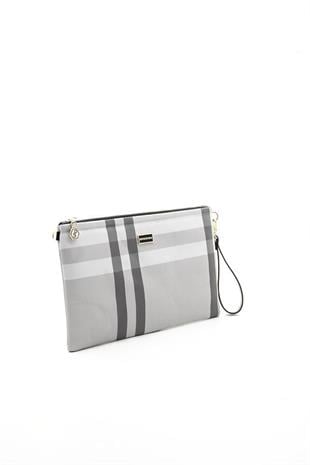 Silver Polo A.Gri - A.Taba Ekose Kadın Portföy ve Clutch El Çantası SP1034
