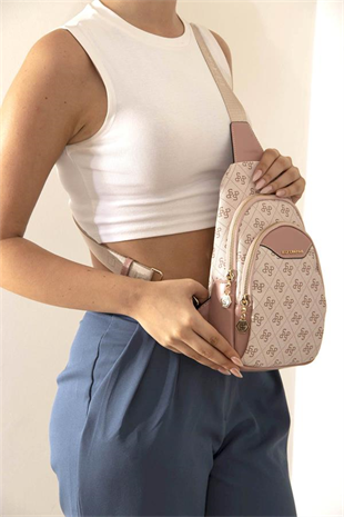 Silver & Polo SP959 Kadın Vücut Çantası Monogram Pembe-Somon