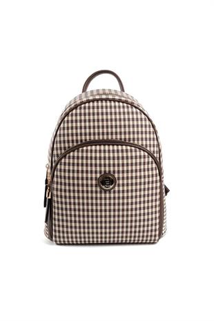 Silver & Polo SP1062 Kadın Sırt Çantası Ekose Line Kare Kahve Sarı-Kahve