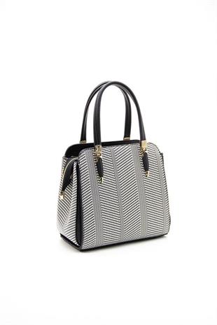 Silver & Polo SP1136 Kadın El Çantası Hasır Siyah Beyaz-Siyah
