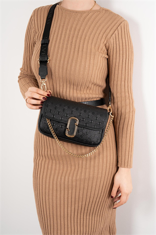 Silver & Polo SP1171 Kadın Omuz Çantası Logolu Siyah-Siyah