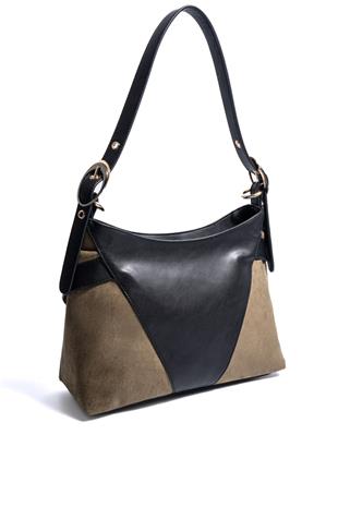 Silver & Polo SP1268 Kadın Omuz Çantası Süet Haki-Siyah