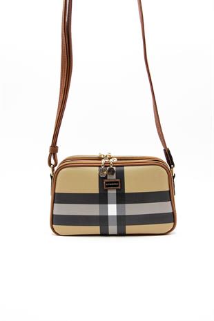 Silver & Polo SP899 Kadın Çapraz Çanta Ekose Bej-Taba