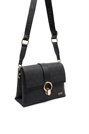 Silver & Polo SP1275 Kadın Çapraz Çanta Monogram Siyah-Siyah