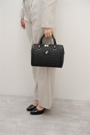 Silver & Polo SP1091 Kadın El Çantası Monogram Siyah-Siyah