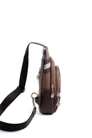 Silver & Polo SP959 Kadın Vücut Çantası Ekose Koyu Kahve-Kahve