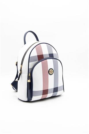 Silver & Polo SP1062 Kadın Sırt Çantası Ekose Beyaz-Lacivert