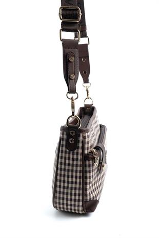 Silver & Polo SP1160 Kadın Çapraz Çanta Ekose Line Kare Kahve Sarı-Kahve