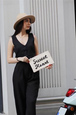 Silver & Polo SP1034 Kadın Portföy & Clutch Dokuma Hasır Bej-Siyah