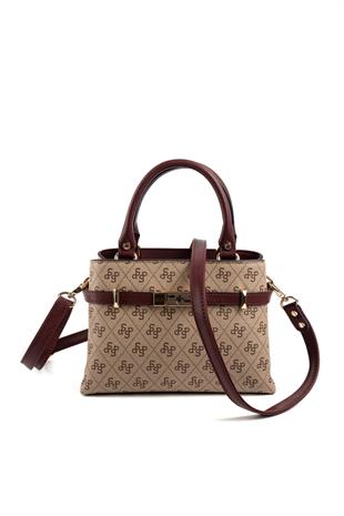 Silver & Polo Koyu Bej - Bordo SP1149 El Çantası