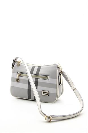 Silver & Polo SP818 Kadın Çapraz Çanta Ekose A.Gri-Kemik