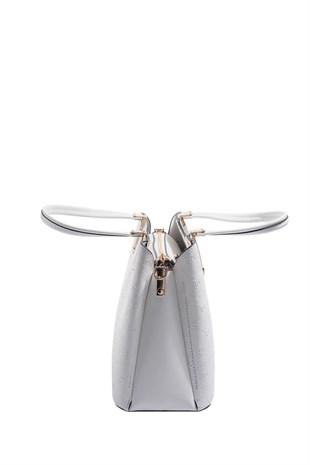 Silver & Polo SP1205 Kadın El Çantası Logolu Beyaz-Beyaz