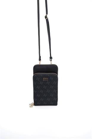 Silver Polo SP1011 Kadın Telefon Çantası Monogram Siyah-Siyah