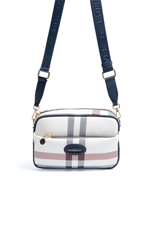 Silver & Polo SP1267 Kadın Çapraz Çanta Ekose Beyaz-Lacivert