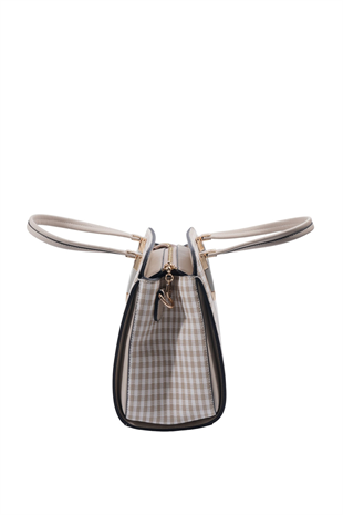 Silver & Polo SP1136 Kadın El Çantası Ekose Line Kare Kum Beji