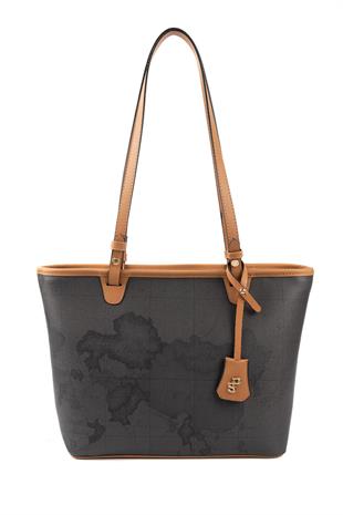 Silver Polo SP1204 Kadın Omuz Çantası Harita Siyah-A.Taba