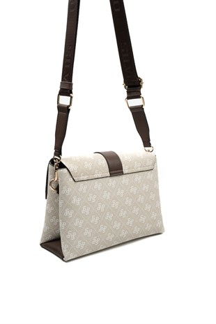Silver & Polo SP1275 Kadın Çapraz Çanta Monogram Taş-Kahve
