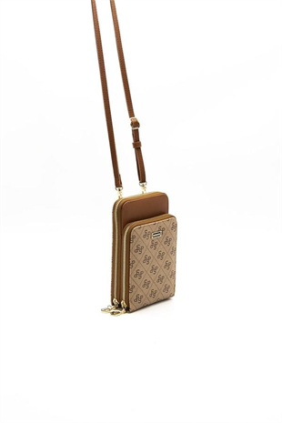 Silver & Polo SP1011 Kadın Telefon Çantası Monogram Koyu Bej-Taba