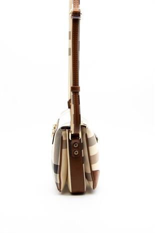 Silver & Polo SP784 Kadın Çapraz Çanta Ekose Krem-Taba