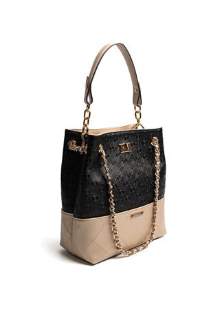 Silver & Polo SP1262 Kadın Omuz Çantası Logolu Siyah-S.Nut