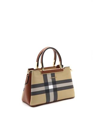 Silver & Polo SP913 Kadın El Çantası Ekose Bej-Taba