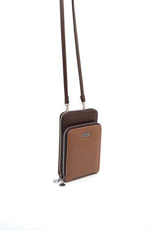Silver & Polo SP1011 Kadın Telefon Çantası Petek Karamel-Kahve