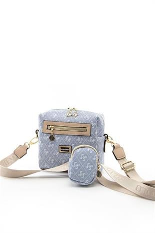 Silver & Polo SP1038 Kadın Çapraz Çanta Monogram Mavi-Ten